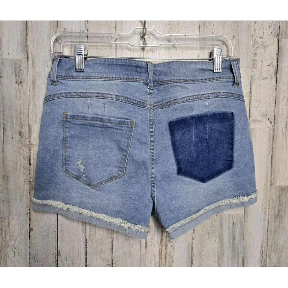 Fashion Nova Patchwork Denim Shorts Booty Lifting Stretch NWT Mid Rise